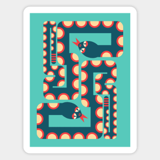 TWO RETRO GRAPHIC SNAKES Geometric Dark Blue and Red - UnBlink Studio by Jackie Tahara Magnet